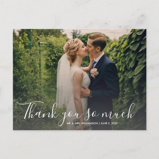 Hand Lettered Script Wedding Foto Hartelijk dank Briefkaart (Voorkant)