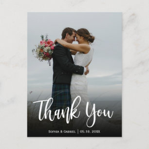 Hand Lettered Script Wedding Foto Hartelijk dank  Briefkaart