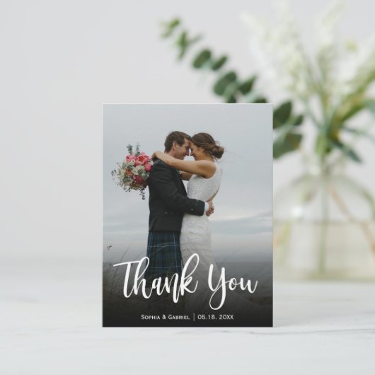 Hand Lettered Script Wedding Foto Hartelijk dank Briefkaart (Staand voorkant)