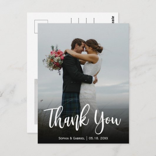 Hand Lettered Script Wedding Foto Hartelijk dank Briefkaart (Voorkant / Achterkant)