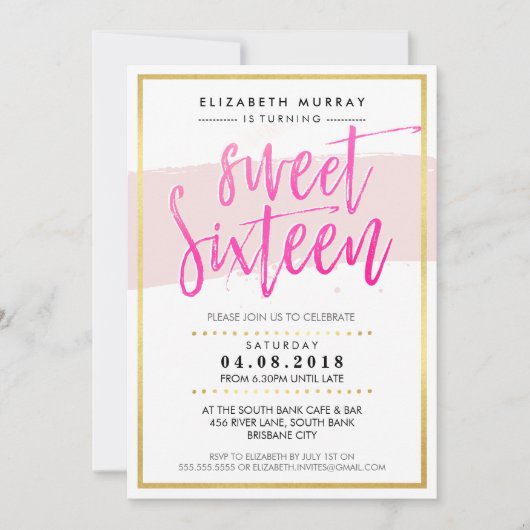 HAND LETTERED SCRIPT, zoet 16 trendy hot roze goud Kaart (Voorkant)