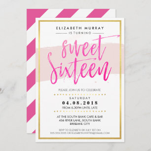 HAND LETTERED SCRIPT, zoet 16 trendy hot roze goud Kaart
