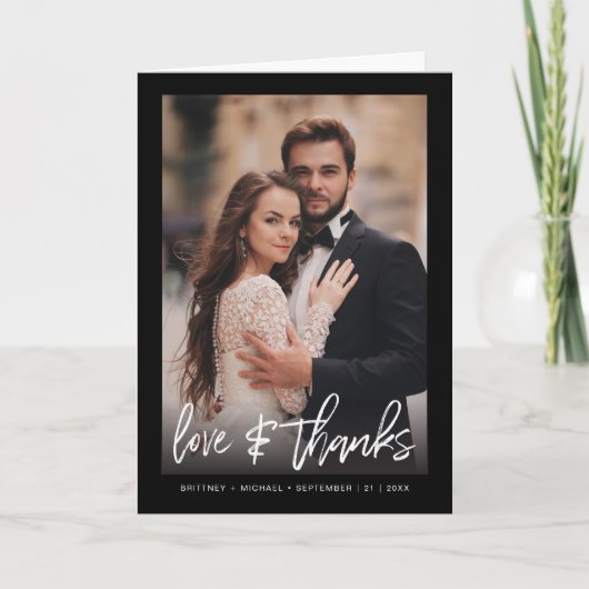 Hand-Lettered Simple Black Photo Dank je kaart (Voorkant)