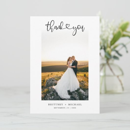 Hand-Lettered Simple Script Heart Photo Bedankkaart (Staand voorkant)