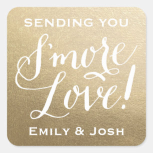 Hand Lettered S'more Love Gold Faux Folie Favor Vierkante Sticker