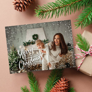 Hand Lettered Snow Full Photo Feestdagenkaart