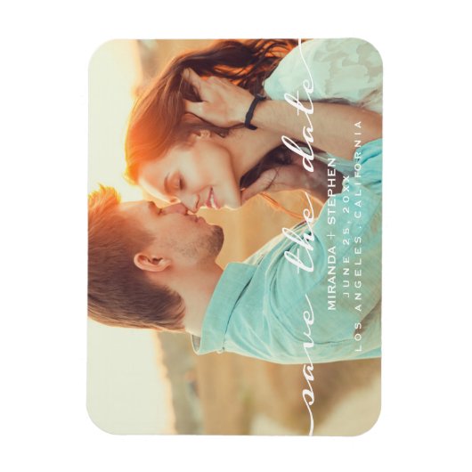 Hand Lettered Style Sla de datum bruiloft foto op Magneet (Verticaal)