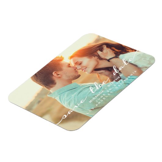 Hand Lettered Style Sla de datum bruiloft foto op Magneet (Linkerzijde)