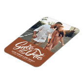 Hand Lettered Terracotta Photo Save the Date Magneet (Linkerzijde)