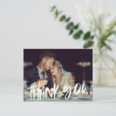 Hand Lettered Two Photo Modern Wedding Bedankt Briefkaart (Staand voorkant)
