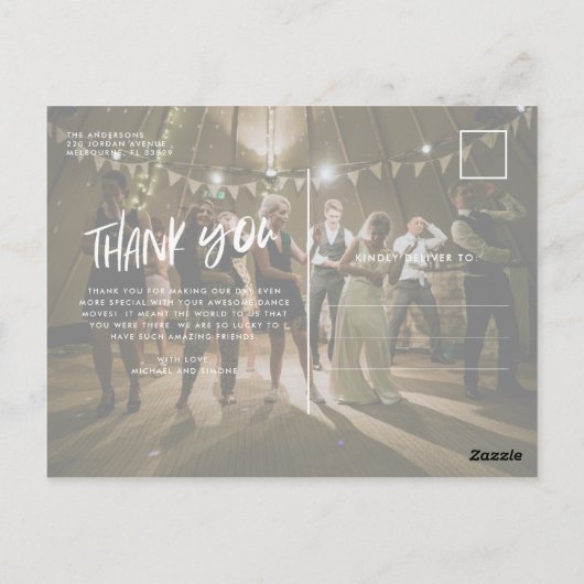 Hand Lettered Two Photo Modern Wedding Bedankt Briefkaart (Achterkant)