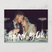 Hand Lettered Two Photo Modern Wedding Bedankt Briefkaart (Voorkant)