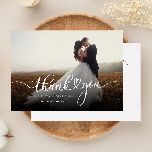 Hand-Lettered Wedding Day Foto Hartelijk dank Folie Uitnodiging
