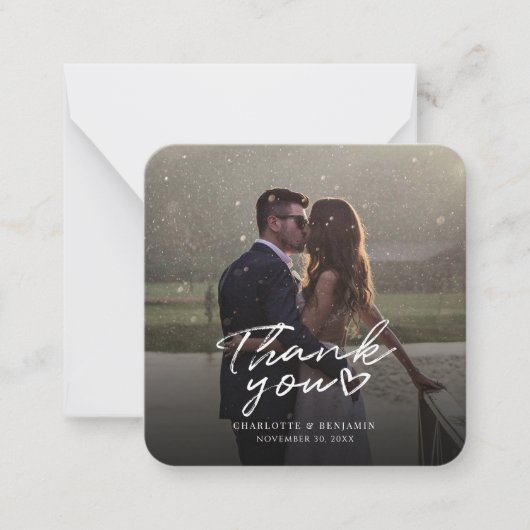 Hand-Lettered Wedding Day Foto Hartelijk dank Notitiekaartje (Voorkant)