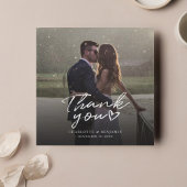 Hand-Lettered Wedding Day Foto Hartelijk dank Notitiekaartje