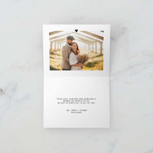 Hand Lettered Wedding Foto Hartelijk dank Bedankkaart (Binnen)