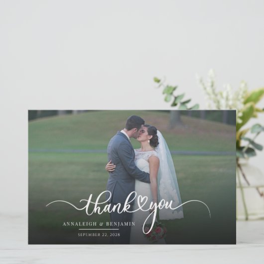 Hand-Lettered Wedding Foto Hartelijk dank Briefpapier (Staand voorkant)