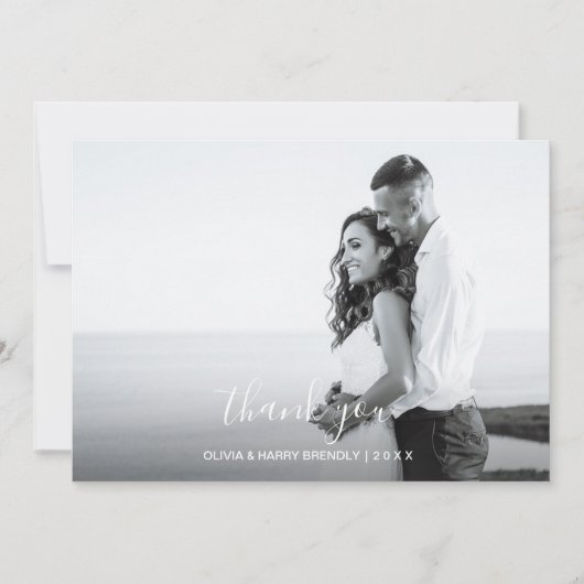 Hand Lettered Wedding Photo Card - White Script Bedankkaart (Voorkant)