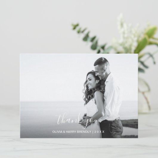 Hand Lettered Wedding Photo Card - White Script Bedankkaart (Staand voorkant)