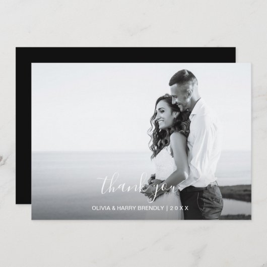 Hand Lettered Wedding Photo Card - White Script Bedankkaart (Voorkant / Achterkant)