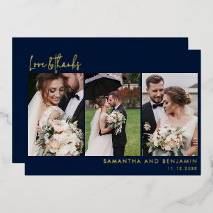 Hand-Lettered Wedding Photo Collage Hartelijk dank Folie Uitnodiging