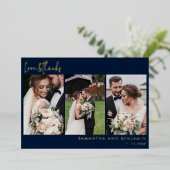 Hand-Lettered Wedding Photo Collage Hartelijk dank Folie Uitnodiging (Staand Voorkant)