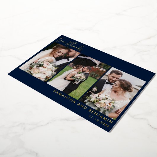 Hand-Lettered Wedding Photo Collage Hartelijk dank Folie Uitnodiging (Gedraaid)