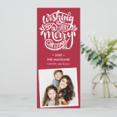 Hand Lettered Wishes | Kerstfoto Retro Kaart (Staand voorkant)