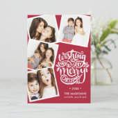 Hand Lettered Wishes | Kerstfotocollage Kaart (Staand voorkant)