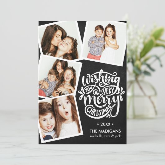 Hand Lettered Wishes | Kerstfotocollage Kaart (Staand voorkant)