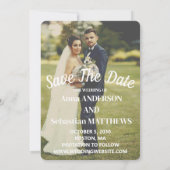 Hand-lettered witte script overlay ontwerp foto we save the date (Achterkant)