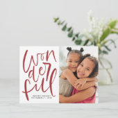 Hand Lettered Wonderful Kerstfeestdag Foto Feestdagenkaart (Staand voorkant)