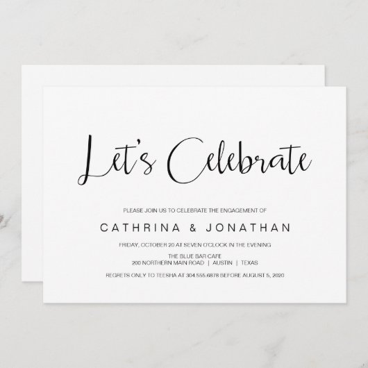 Hand Lettered, Zwart script, Verlovingsfeest Kaart (Voorkant / Achterkant)