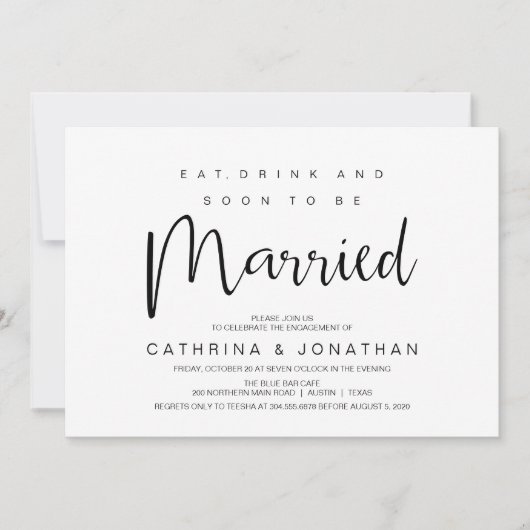 Hand Lettered, Zwart script, Verlovingsfeest Kaart (Voorkant)