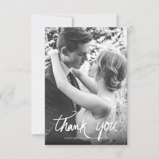 Hand Lettered Zwart & Wit Bruiloft Bedankkaart (Voorkant)