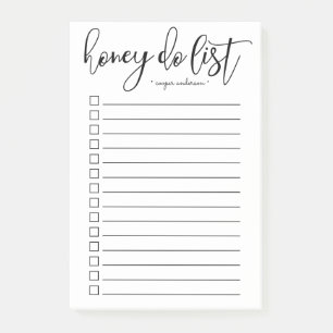 Hand-Letterige honing maakt een persoonlijke lijst Post-it® Notes