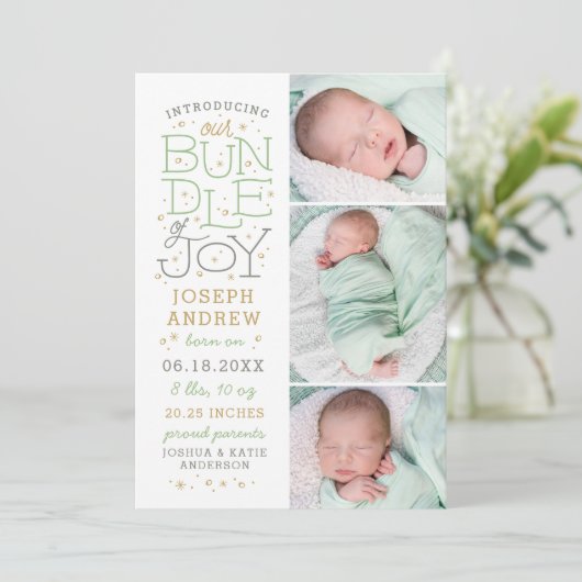 Hand Lettering Birth kondiging 3 Foto's Aankondiging (Staand voorkant)