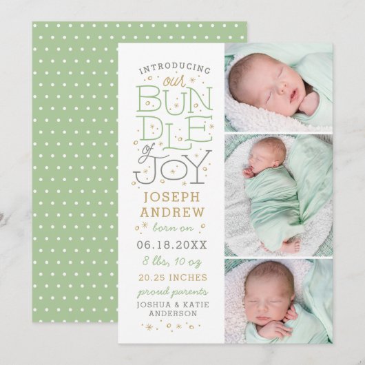 Hand Lettering Birth kondiging 3 Foto's Aankondiging (Voorkant / Achterkant)