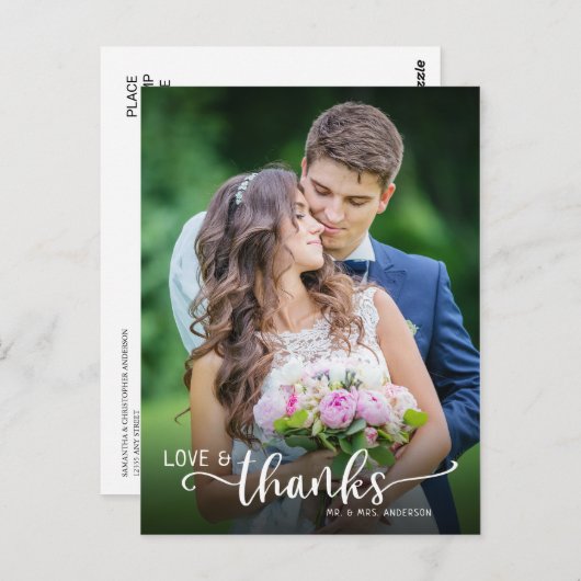 Hand Lettering Liefde & Bedankt bruiloft Dank u Briefkaart (Voorkant / Achterkant)