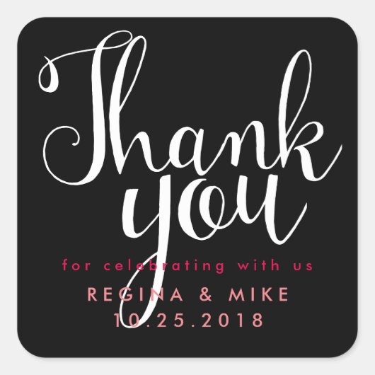 Hand Lettering Script Wedding Hartelijk dank Stick Vierkante Sticker (Voorkant)