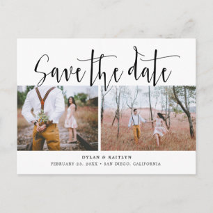 Hand Lettering Twee Foto's Save the Date Kaart