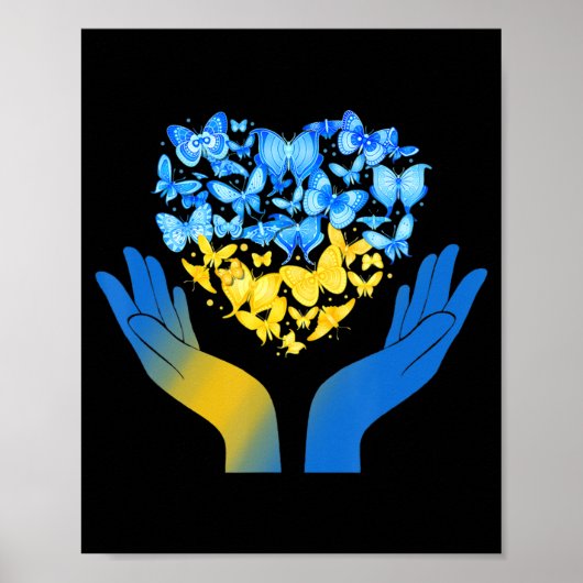 Hand Love Heart Butterfly Oekraïnse vlaggenstandaa Poster (Voorkant)