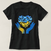 Hand Love Heart Butterfly Oekraïnse vlaggenstandaa T-shirt (Design voorkant)
