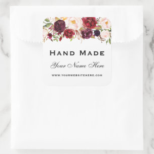 Hand Made Burgundy Waterverf Floral Small Vierkante Sticker