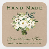 Hand Made Green Waterverf Floral Kraft Small Vierkante Sticker (Voorkant)