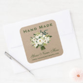 Hand Made Green Waterverf Floral Kraft Small Vierkante Sticker (Envelop)