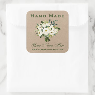 Hand Made Green Waterverf Floral Kraft Small Vierkante Sticker