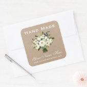 Hand Made Green Waterverf Floral Small Kraft Vierkante Sticker (Envelop)