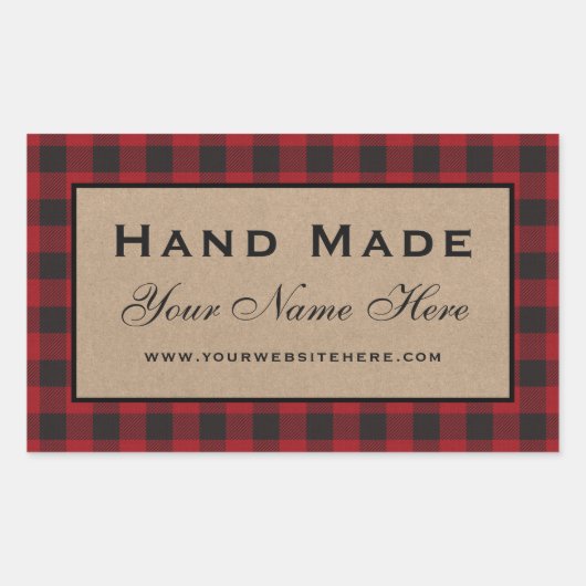 Hand Made Red Pset Kraft Rechthoekige Sticker (Voorkant)