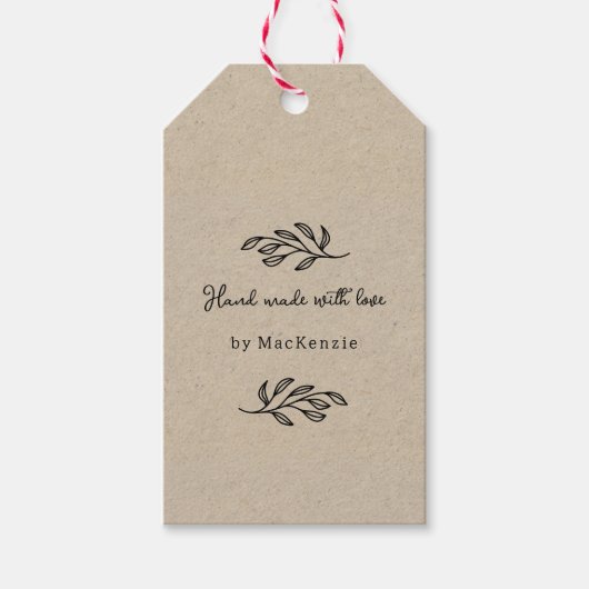 Hand Made With Love Brown Paper Botanical Leaf  Cadeaulabel (Voorkant)